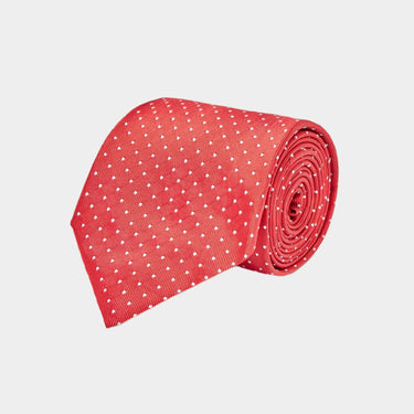 Red With White Small Spot Woven Silk Tie