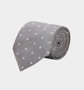 Silver & White Large Spot Woven Silk Tie