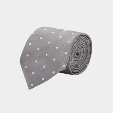 Silver & White Large Spot Woven Silk Tie