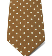 Tan Printed Silk Tie with White Medium Spots