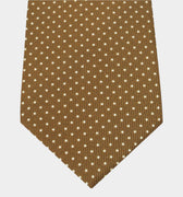 Tan Printed Silk Tie with White Pin Spots