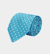 Turquoise Printed Silk Tie with White Medium Spots