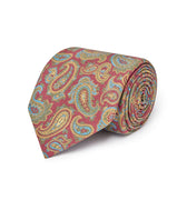 Wine, Gold & Blue Green Paisley Printed Silk Ties