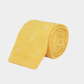 Yellow Knitted Silk Tie with White Spots