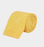 Yellow Knitted Silk Tie with White Spots